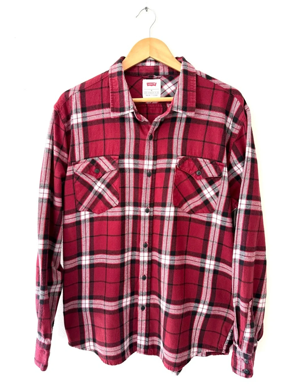 Levi's Red & Black Plaid Flannel Button Down Shirt XL Grunge Gorpcore Cabincore